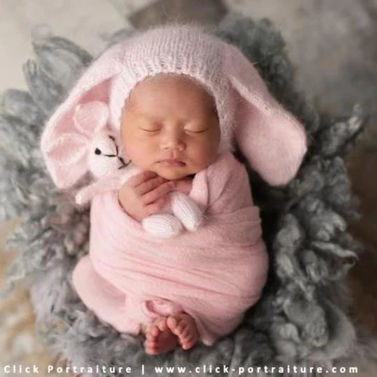 Newborn Pastel Pink Bonnet Toy Set Crochet Baby Girl Long Fluffy Bunny Hat Knitted Easter Rabbit Doll Christmas Gift | Детская одежда и