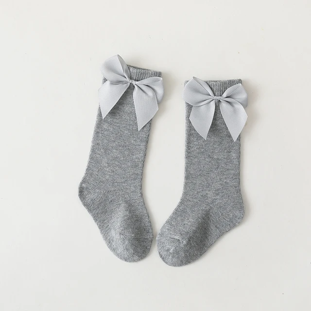 New Brand Baby Toddlers Socks Autumn Winter Children Girls Knee High Long Sock Cotton Big Bow Spanish Style Kids Floor Socks Grey