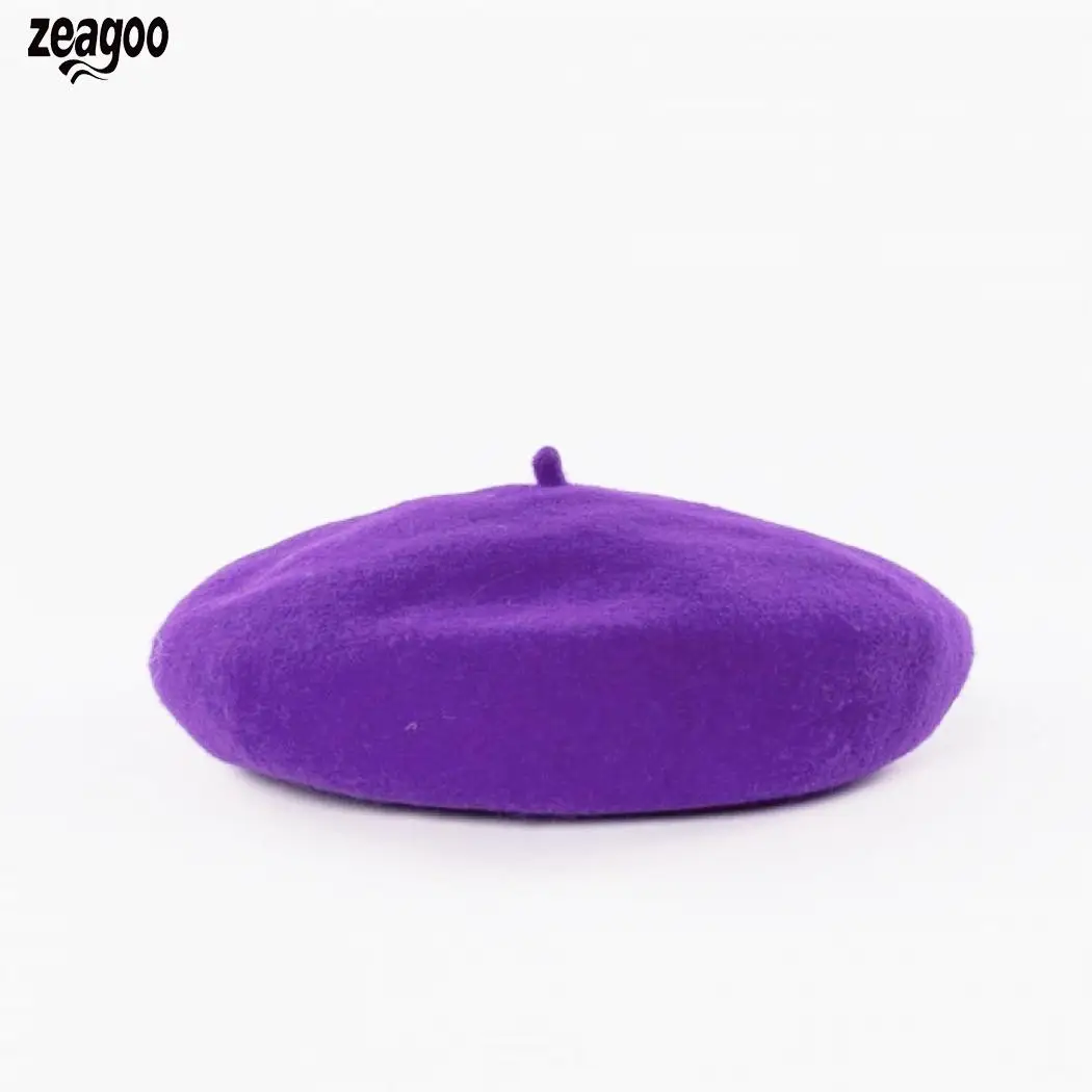 purple Женская Повседневная Шерстяная кепка, модная однотонная Повседневная Уличная уличная Кепка, берет на весну, осень, зиму - Цвет: purple