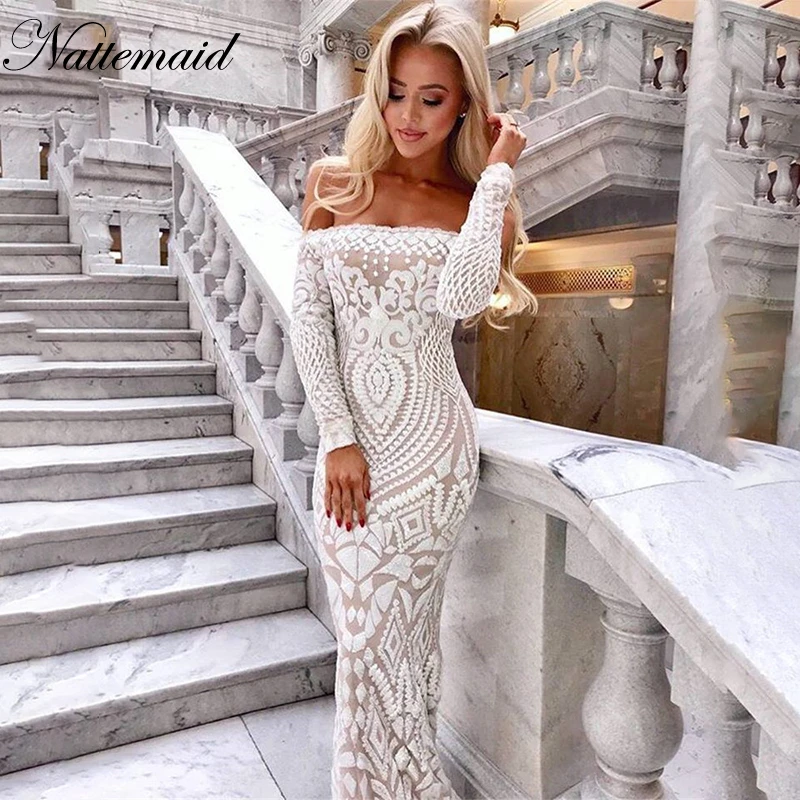 long white sequin gown