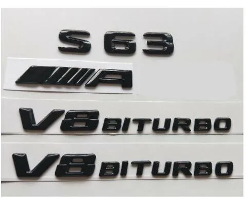 Gloss Black Блестящие черные 3D буквы S63 Для AMG V8 BITURBO эмблемы для Mercedes W221 W222 - Цвет: Gloss Black