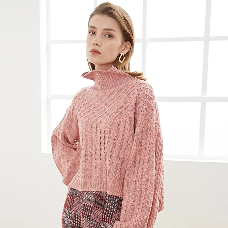 

Turtleneck twist solid sweater women's short Autumn and Winter 2021 new arrival loose wool knitted bottomed sweater pullover