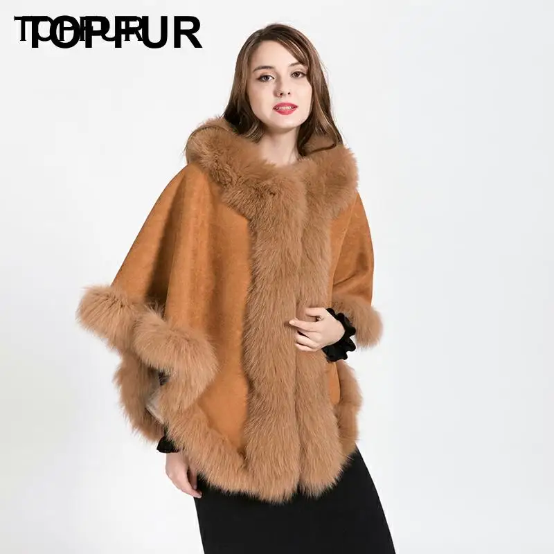 TOPFUR, Новое поступление, модные женские накидки с натуральным лисьим мехом, 2 цвета, теплые, полностью покрытые, с рукавами летучая мышь, накидки, высокое качество, BF-C0492