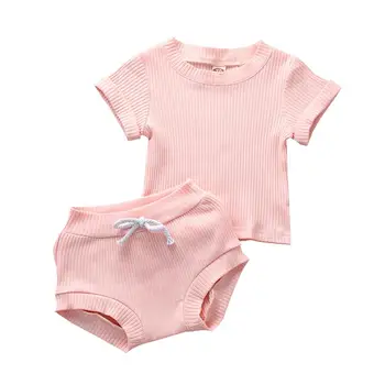 

2020 Toddler Baby Girl Clothes Knitted Tops Long Sleeve Pure Color T-Shirt Shorts PP Pants Outfits 2Pcs Set Summer Clothing