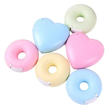 

Set Of 6 Heart and Donut Shape Tape Dispenser Tapes Cutter Stand Sticker Container Box Desk Organizer