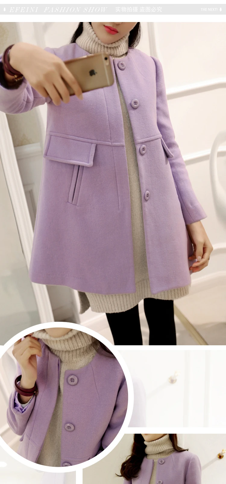 Winter New Style WOMEN'S Dress Korean-style Slim Fit Thick A- line Version Crew Neck Woolen Overcoat Mid-length Woolen Jack