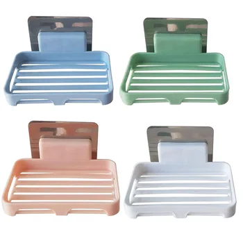 

NEW 4Pcs Soap Dishes Wall-mounted Punch Free Soap Bar Holder with Drainage Design Soap Box for Bathroom Kitchen