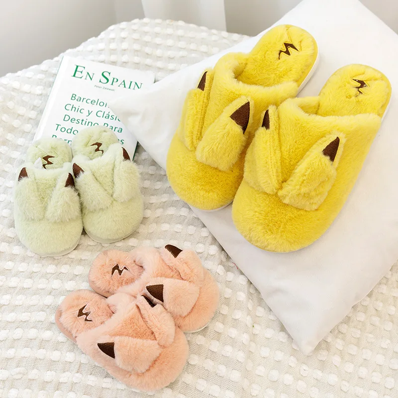 

New Style Winter Warm Cute Cartoon Fox Fur Slipper Home Interior Anti-slip Parent and Child Plush Cotton Slippers for Women