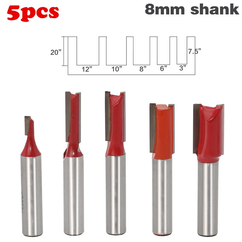 5pcs/set 8mm Shank Diameter Wood Cutting Tools Straight/Dado Router Bit Set Wholesale Price