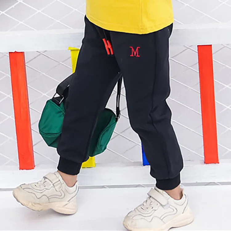 New Style Black And White with Pattern Casual Crawler Spring Men And Women Children Embroidered M Word Athletic Pants Elast