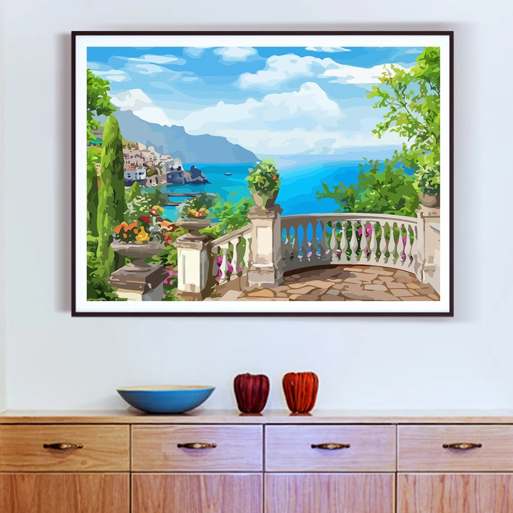 AZQSD Adult Paint By Numbers Landscape DIY Unframe Decoration Acrylic Paint Coloring By Numbers On Canvas Town Unique Gift