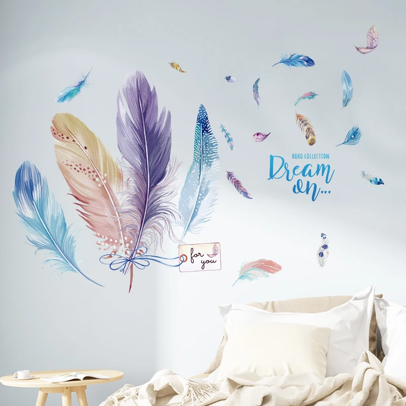 [SHIJUEHEZI] красочные перья наклейки на стену DIY мультфильм настенные наклейки для детской комнаты Детская Спальня украшение для спальни