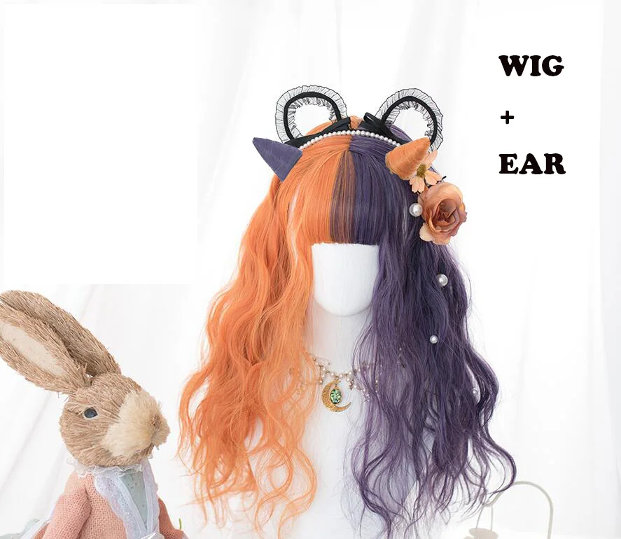 Необычный абсурд Лолита японские длинные вьющиеся волосы принцесса сладкий японский Лолита парик Лолита косплей парик Оранжевый Фиолетовый Лолита парик - Цвет: wig ear