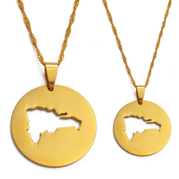 

Anniyo The Dominican Republic Map Pendant Necklaces for Women/Men Gold Color Jewelry Map of Dominica Patriotic Gifts #016321