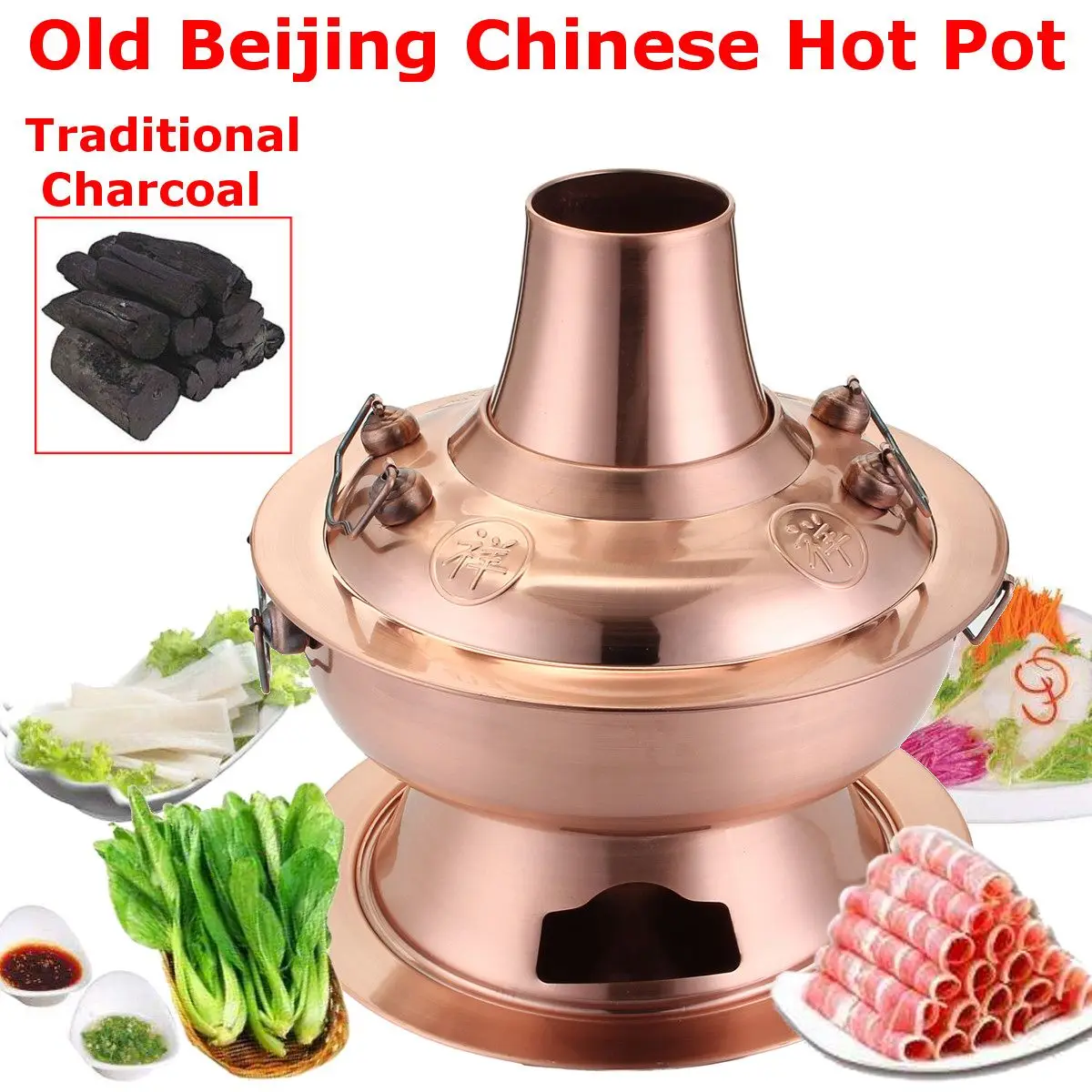 

Traditional Chinese Hot Pot Soup Stock Pots Kitchen Cookware Charcoal fondue Beijing hotpot outdoor indoor cooker Tower style