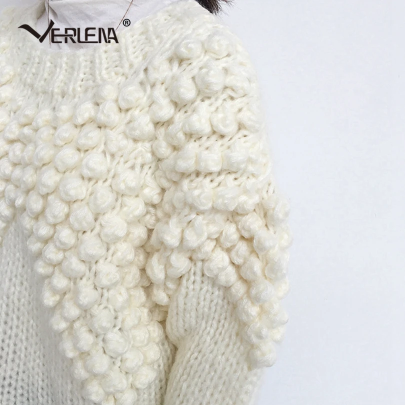Verlena Loose Thick Autumn Winter Mahair Jumper Solid Blue Bobble Chunky Knitted Sweater Women Long Sleeve O-Neck Pullover