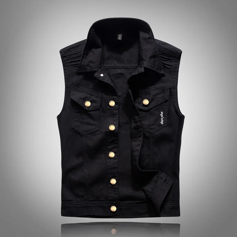 Popular Brand Men Korean-style Large Size Printed Denim Waistcoat Black And White with Pattern Casual Vest Trend Waistcoat Youth