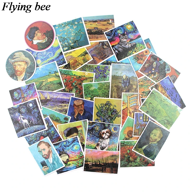 Flyingbee 36 шт. Ван Гог не повторяющиеся наклейки s художественная живопись водонепроницаемый стикер для автомобиля багаж ноутбук DIY Наклейка Спальня X0617