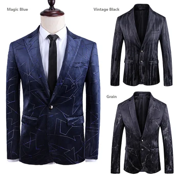

3 Pattern Digital Print Shawl Collar Wedding Groom Tuxedo Singer DJ Black Blazer Slim Fit Blue Jackets Suit Stylish Clothes
