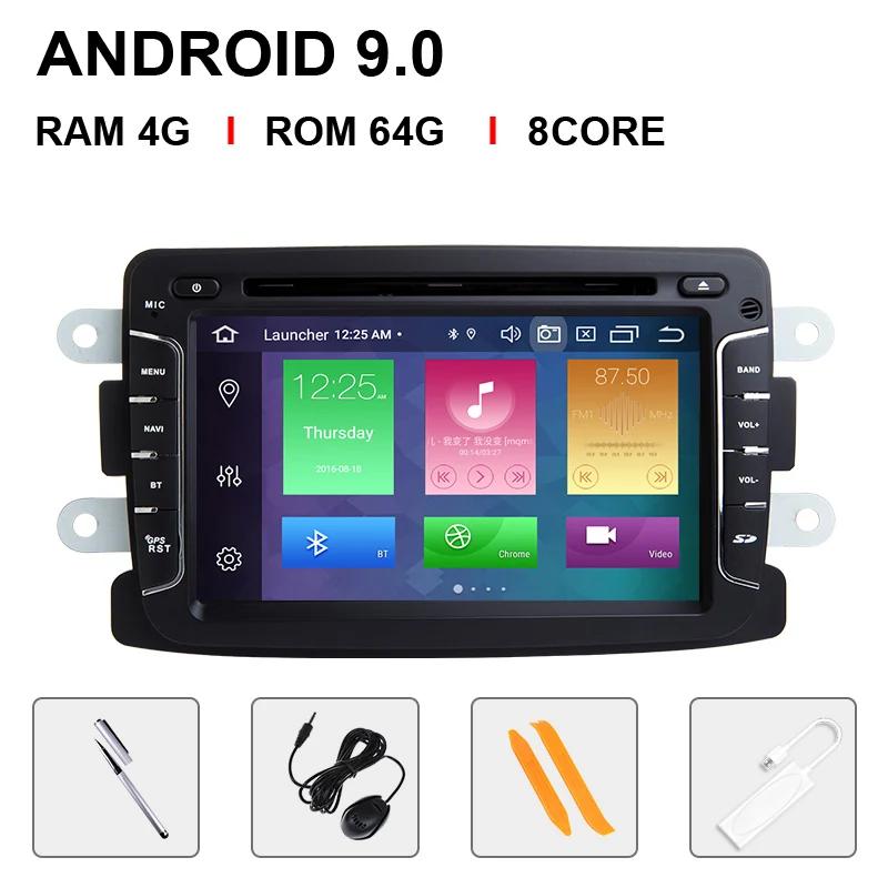 1 din android 9,0 автомобильный радио мультимедиа для Dacia Lodgy Logan, Duster Sandero Renault Captur/Lada/Xray DVD gps навигация DSP 4GB - Цвет: 8 Core 64ROM Carplay