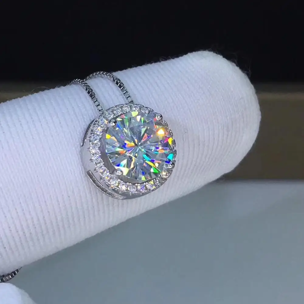 Poetry Of Jew Store Round Silver Moissanite Pendants 1ct D VVS Luxury Moissanite Weding Pendants for Women
