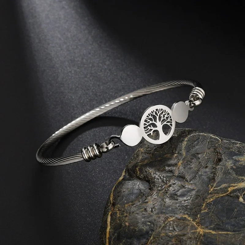 Bracelet Jewelry Hollow Tree of Life Stainless Steel Charms Bangle for Women Wedding Jewelry Engagement Gifts