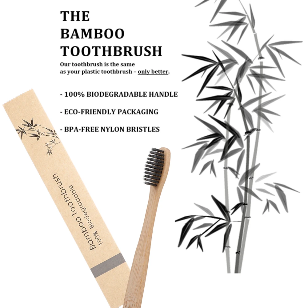 Бамбуковая зубная щетка с мягкой щетиной биоразлагаемая веганская Экологичная