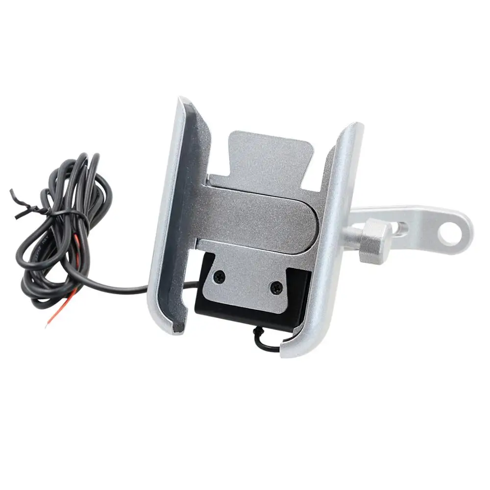Rearview Silver Держатель для мобильного телефона мотоцикла, крепление заднего вида, поддержка с USB зарядным устройством, вращение на 360 градусов для 4-6,5 дюймового телефона, gps bracker - Цвет: Rearview Silver