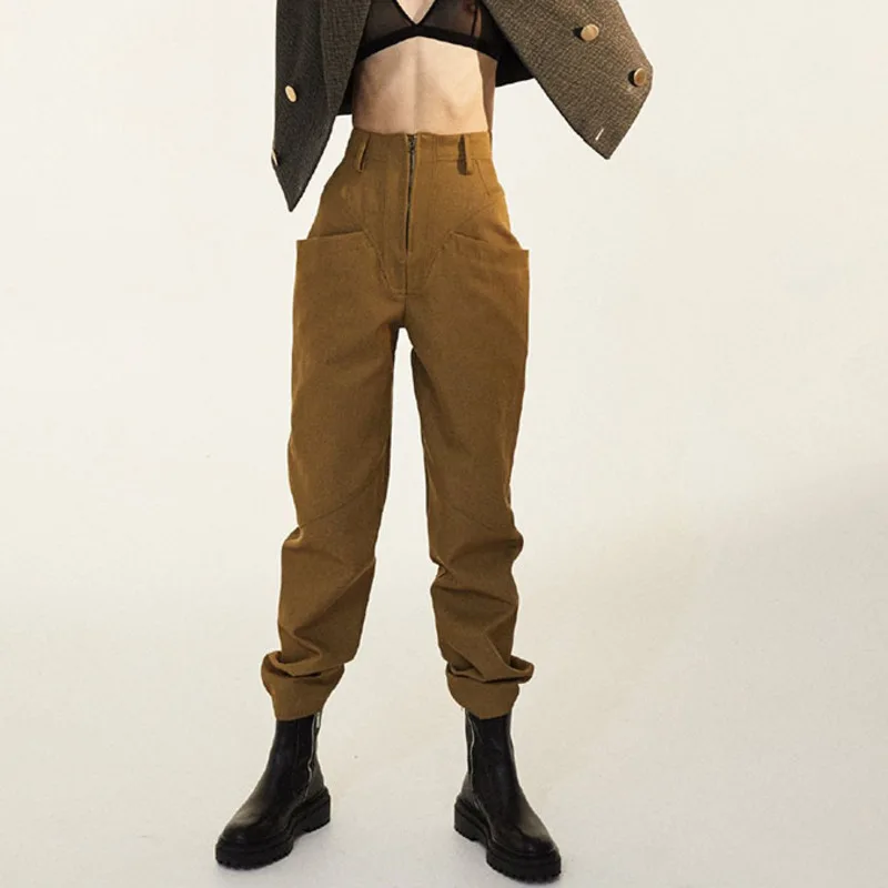 

Брюки-карго женские с завышенной талией, составного кроя