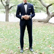 Темно-синий смокинг мужские свадебные костюмы из 2 предметов, мужской костюм, блейзер с лепестками, костюм с лацканами, Homme Terno, вечерние костюмы(пиджак+ штаны