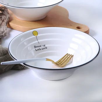 

Japanese Cutlery Minimalism Ceramic Bowl Creative Lovely Soup Bowl Household Salad Bowl Big Soup Bowl Ceramic Bowl and Plate