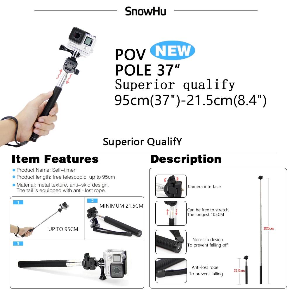 SnowHu для Xiaomi Yi 4K аксессуары палка водонепроницаемый чехол Штатив для Xiaomi Yi 4K 4K+ Yi2 экшн Международная камера 2 II GS61
