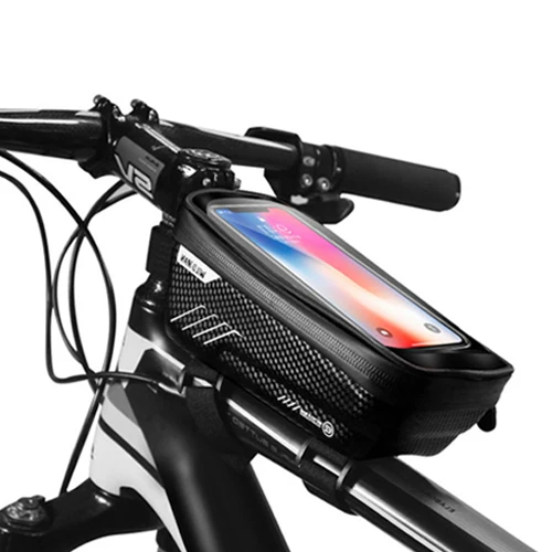 NEWBOLER сумка для горного велосипеда непромокаемая Водонепроницаемая Mtb Передняя сумка 6,2 дюймов Чехол для мобильного телефона велосипедный Топ труба сумка велосипедные аксессуары - Цвет: BLACK