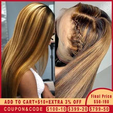 Эффектом деграде(переход от темного к выделить парики из натуральных волос с Африканской структурой, коричневый Мёд блондинка Цветной 13x6 Синтетические волосы на кружеве парики для чернокожих Для женщин Рэми Прямые 130 150 180 плотность