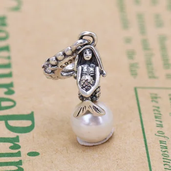 

S925 Sterling Silver New Ariel Mermaid Pendant Necklace Type Mermaid Pendant Women Diy Charms