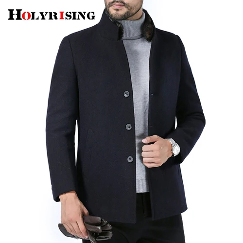 Navy Blue Holyrising Для мужчин плотное флисовое шерстяное пальто теплая Модная зимняя куртка мужское шерстяное пальто M-4XL manteau homme 18966-5 - Цвет: Navy Blue