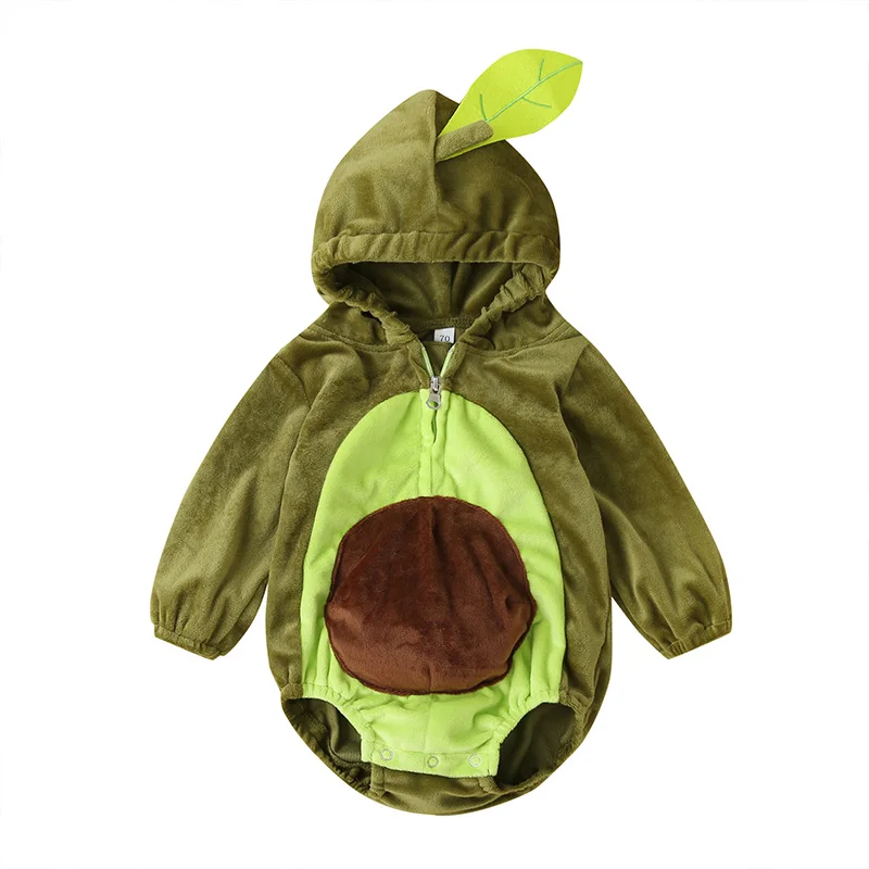Детская одежда на весну и осень, Рождественский комбинезон с капюшоном для новорожденных и маленьких мальчиков и девочек с изображением авокадо, бархатный комбинезон с листьями