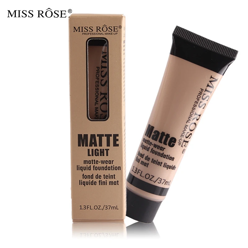 MISS ROSE 37ml Matte Liquid Foundation Cream Soft Matte Long Wear Oil Control Concealer Fashion Basic Makeup Beauty Profissional