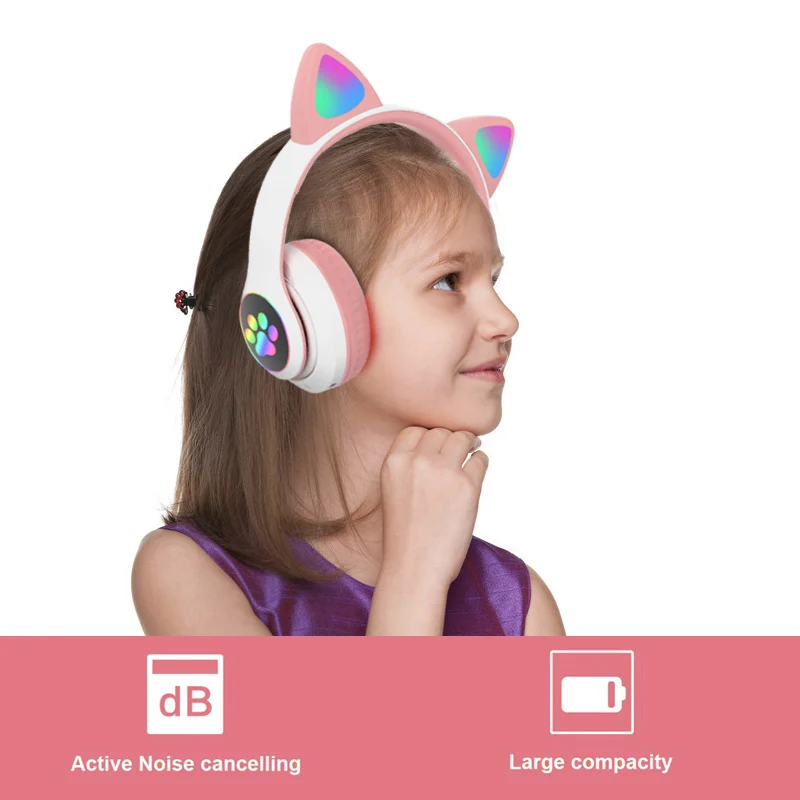 Cute Cat Wireless Kids Headphone with Mic and bag Can Close Light Girl Phone Gamer Music Bluetooth Earphone Support TF Card Gift