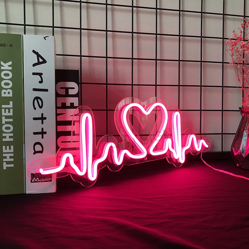 

Custom Waterproof Flex Led 3DTransparent Acrylic LOGO Heartbeat Neon Sign Light Bar Home Room Decoration Ins Party Wedding