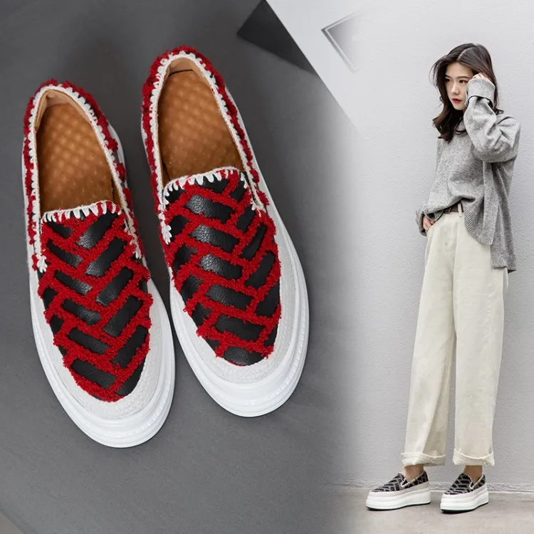 nuevo primavera marea aumento bordado perezoso solo zapatos mujer un pie grueso