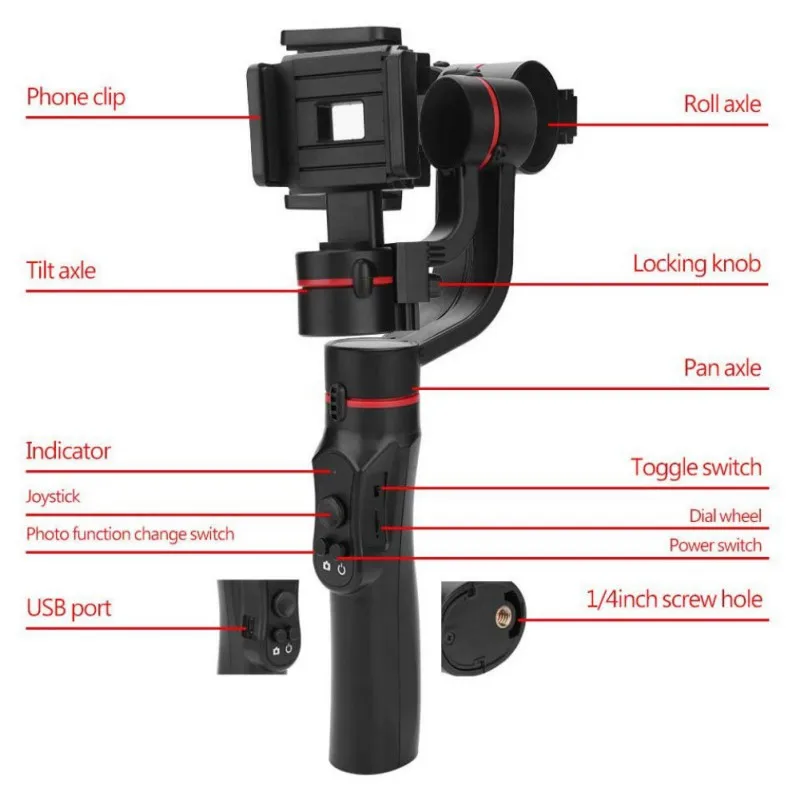  3-Axis Handheld Gimbal Stabilizer Smartphone Holder Support Selfie Stick for iPhone Samsung Huawei 