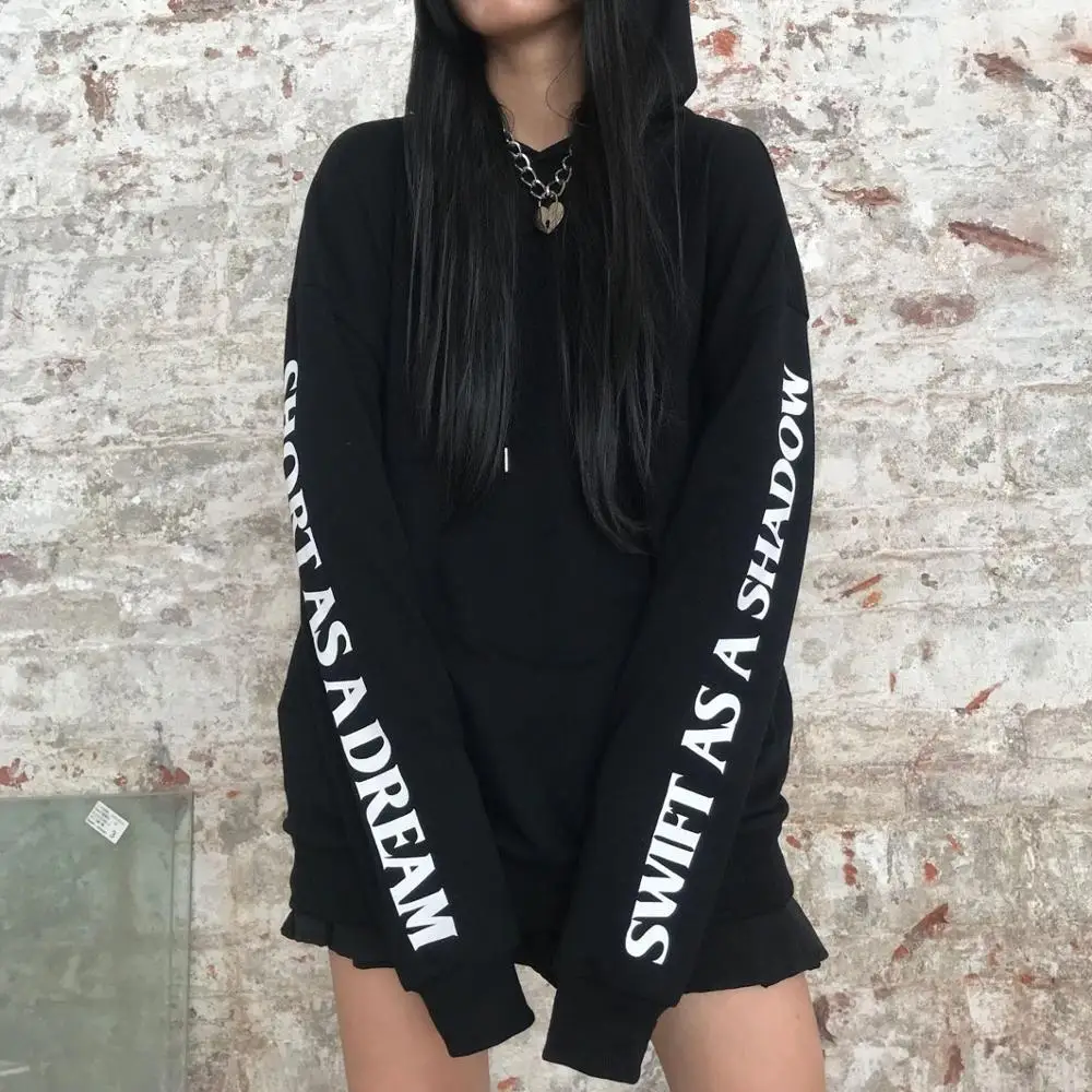 Harajuku Grunge свободная черная толстовка женская толстовка Готическая уличная Панк пуловер с мультяшным принтом оверсайз Толстовка Топ