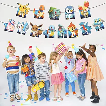

Cartoon Pokemon Pikachu Theme Banner Kids Favor Happy Birthday Flag Party Supplies Banner Boy Baby Bath Decoration Flag