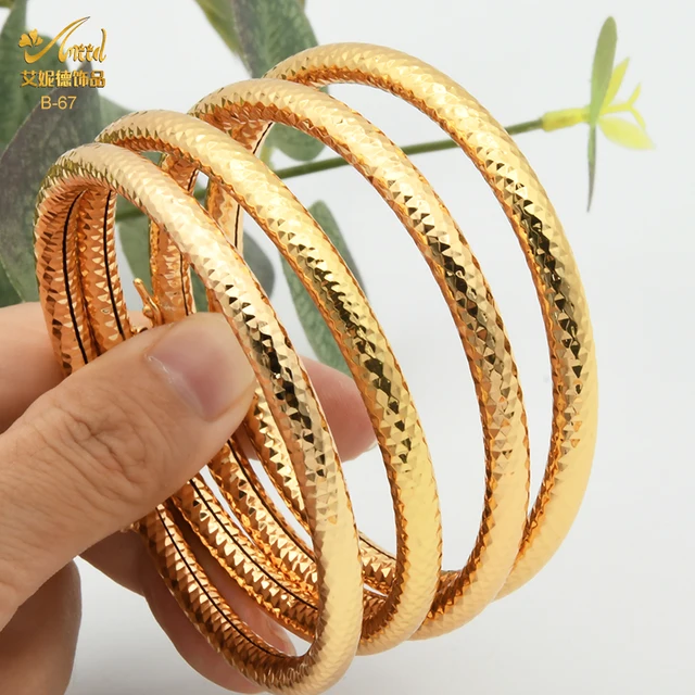 ANIID Copper Bangles Set For Women Charm African Bracelet Dubai Jewelry Gold Color Designer Arabic Luxury Fashion Hawaiian Gift B-67-4PCS