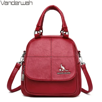 

Multifunction Women Soft PU Leather Small Backpack School Bags For Teenager Girls Simple Ladies Shoulder Bag Mochila Feminina