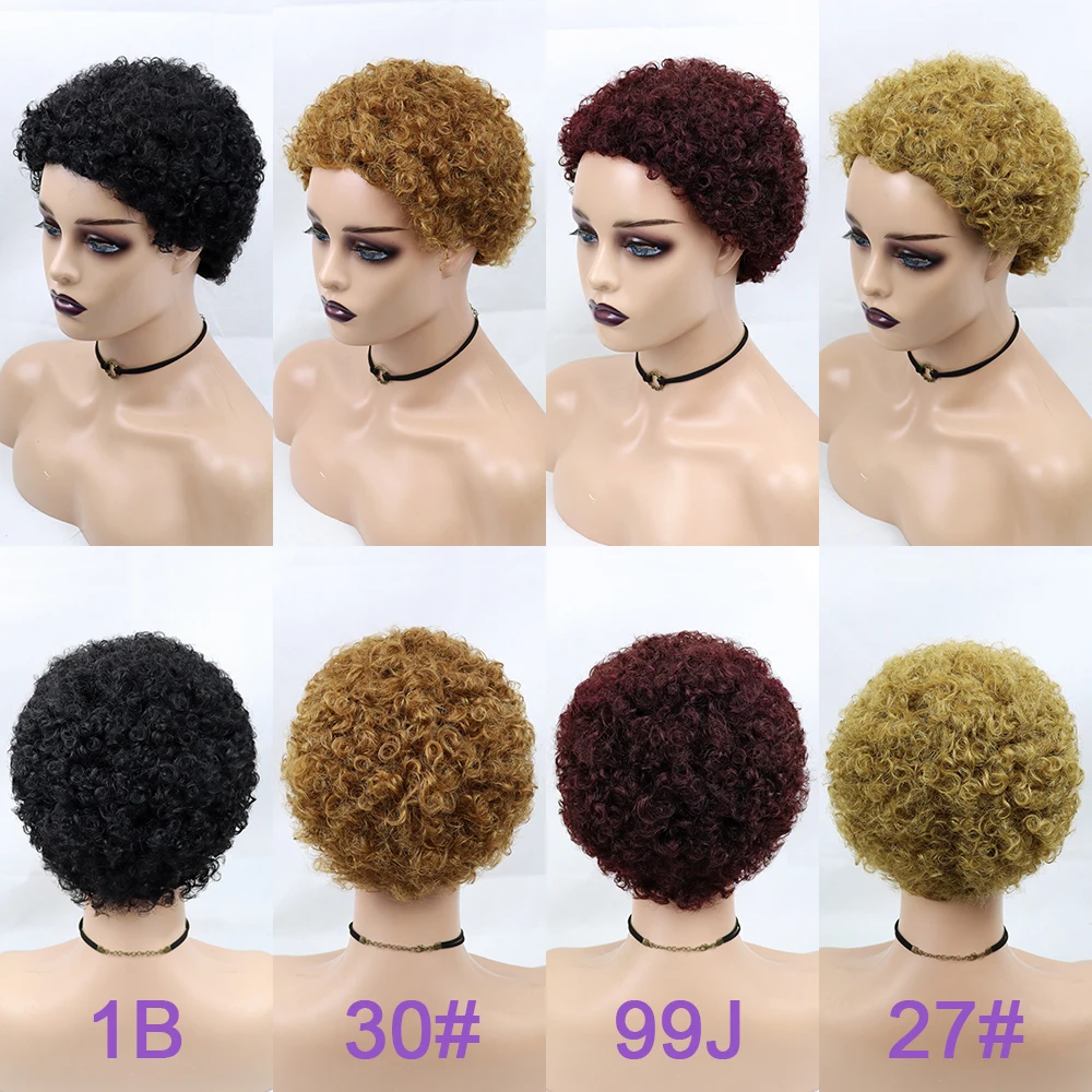 Short Curly Hair Wigs Pixie Cut Brazilian Human Hair For Black Women Natural Black 150% Density Glueless Afro Kinky Curly Wig