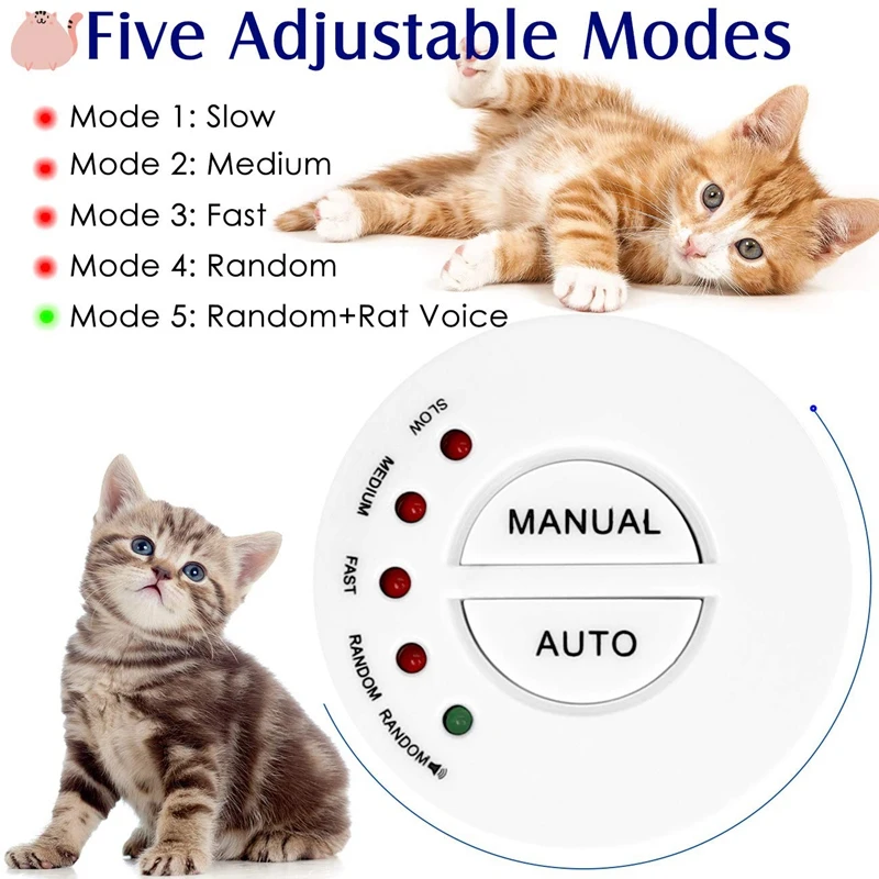 Электрическая игрушка-хвостик для кошек, вращающаяся крыса, 5 режимов действия, автоматический ручной звук крысы, Интерактивная охота, погоня за роботизированной кошкой, мышкой, хвостом, напольная игрушка