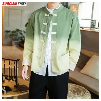 

Sinicism Store Autumn Men O-Neck Single Breasted Shirts 2019 Mens Cotton Shirts Male Casual Chinese Style Gradient Color Tops