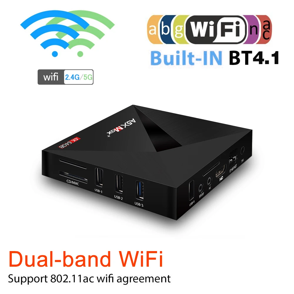 A5X Max+ Smart Android 9,0 ТВ-бокс 4 ГБ/64 Гб RK3328 4K VP9 H.265 USB3.0 трансляция DLNA Miracast 2,4G& 5G двухдиапазонный WiFi RJ45 BT4.1 HD